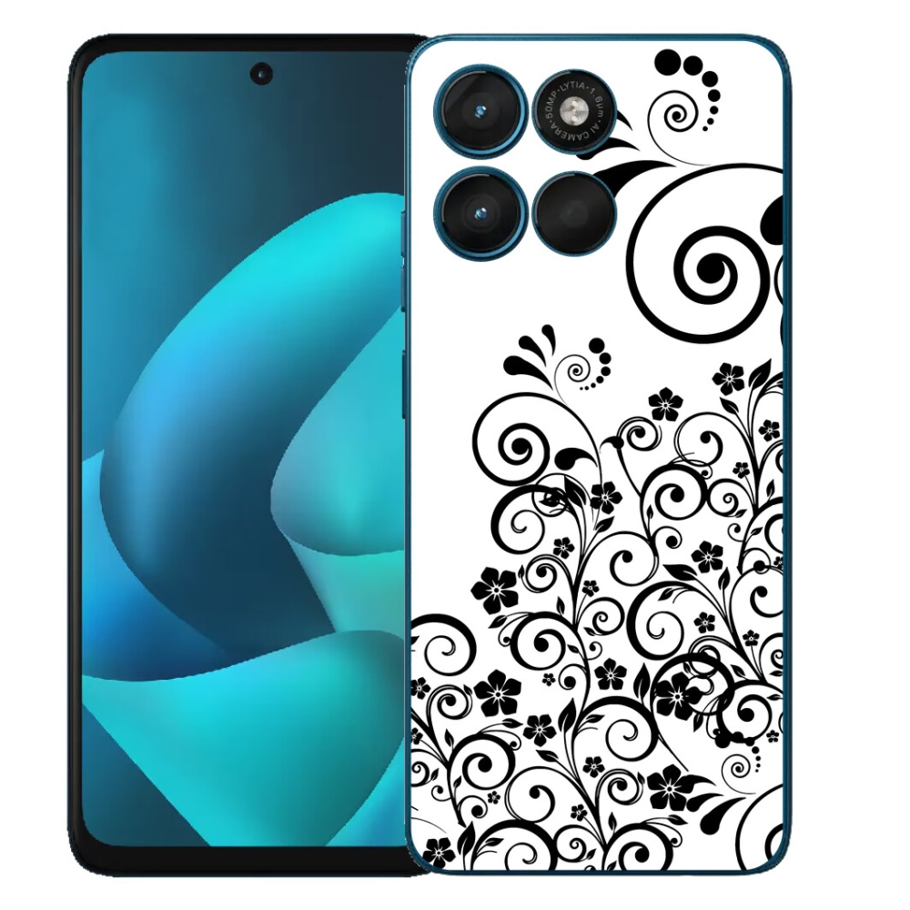 mmCase gél tok a Motorola Moto G57 Power-hez – fekete-fehér virágminták