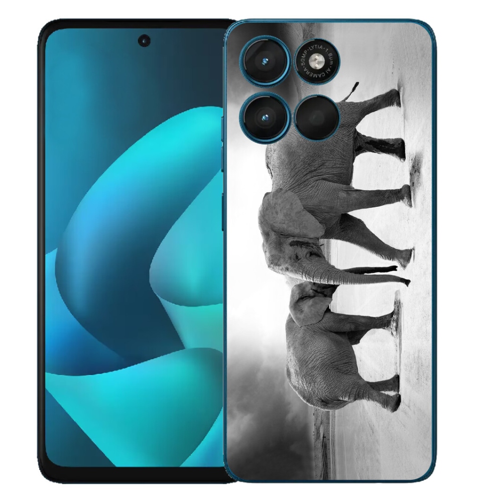 mmCase gél tok a Motorola Moto G57 Power-hez – fekete-fehér elefántok