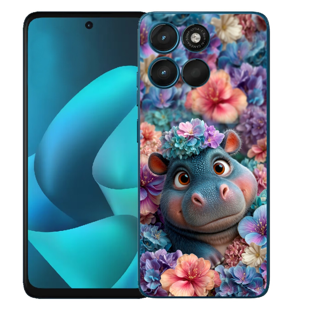 mmCase géltok a Motorola Moto G57 Power-hez – virágokkal díszített kis víziló
