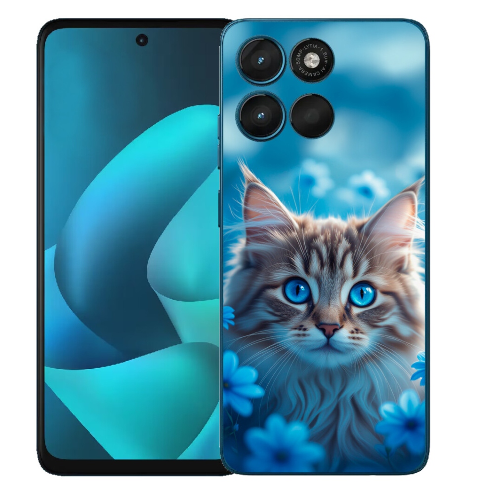 mmCase gél tok a Motorola Moto G57 Power-hez – kiscica kék virágokkal