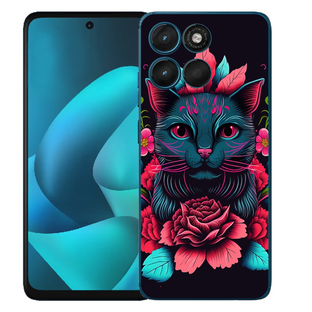 mmCase gél tok a Motorola Moto G57 Power-hez – virágok és macska