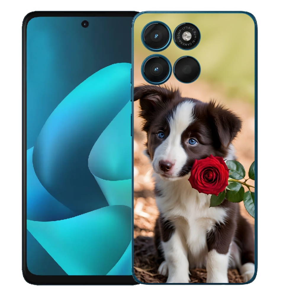 mmCase gél tok a Motorola Moto G57 Power-hez – aranyos border collie rózsával