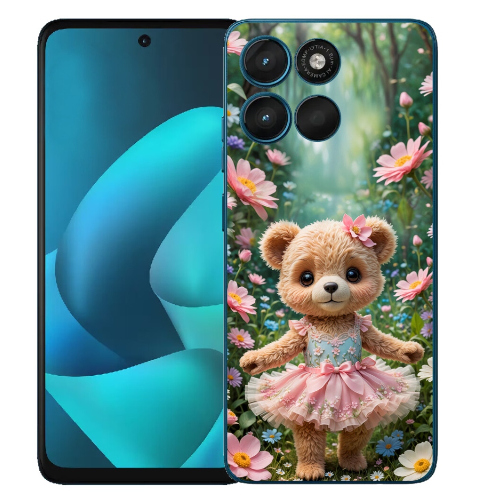 mmCase gél tok a Motorola Moto G57 Power-hez – aranyos mackó virágok között