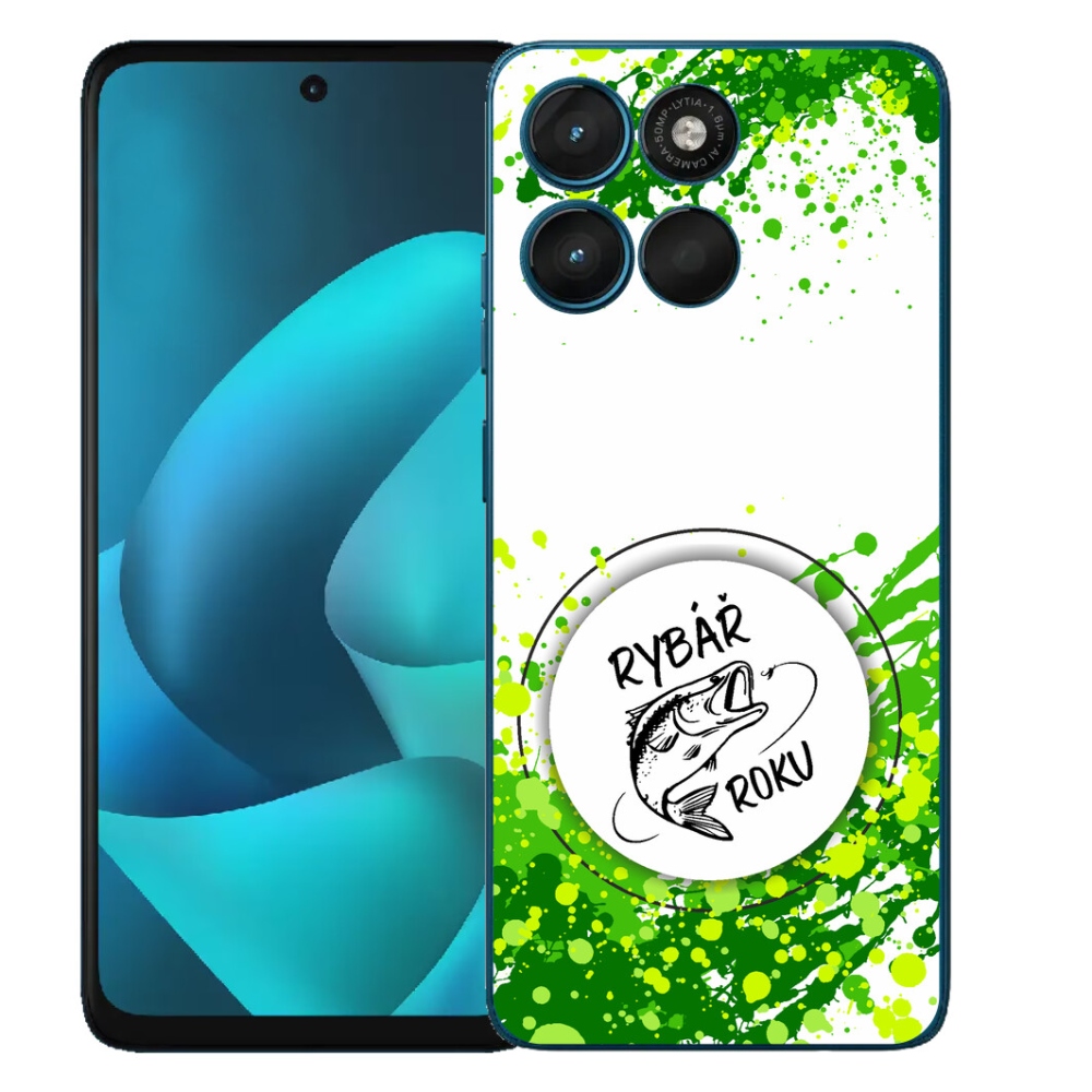 mmCase géltok a Motorola Moto G57 Power-hez – „Az év horgásza” fehér háttérrel