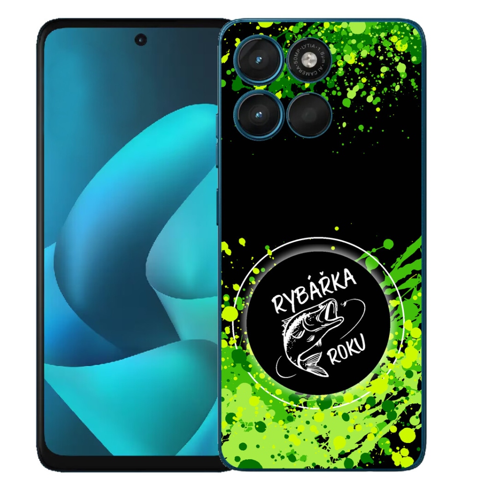 mmCase gél tok a Motorola Moto G57 Power-hez – „Az év horgásznője” fekete háttérrel