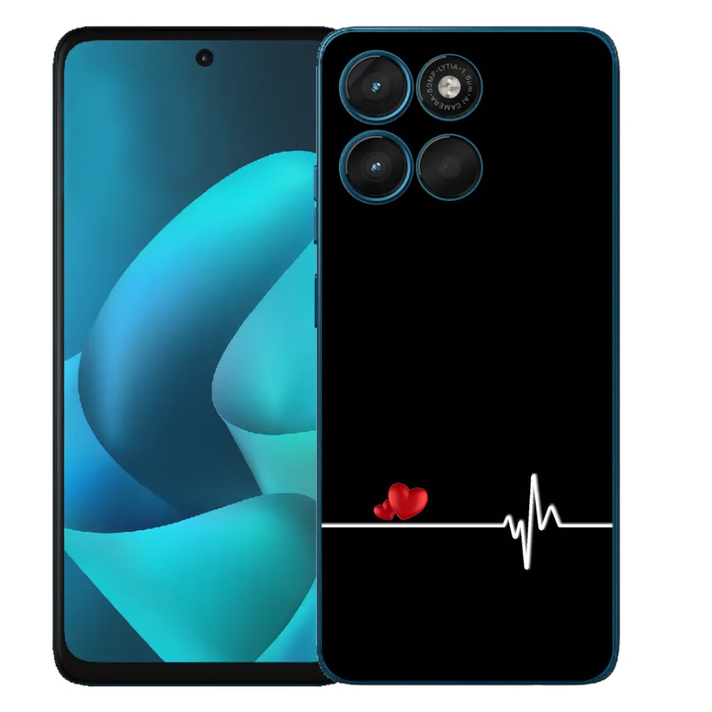 mmCase géltok a Motorola Moto G57 Power-hez – szív és pulzus fekete háttérrel