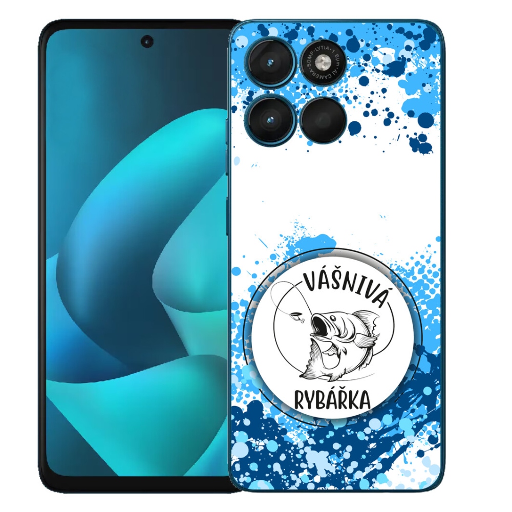 mmCase gél tok a Motorola Moto G57 Power-hez – szenvedélyes horgász, fehér háttérrel
