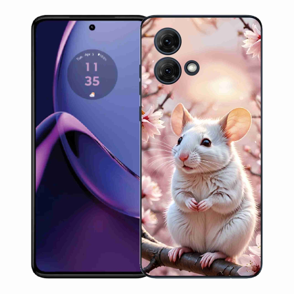 Zselés borítás mmCase a Motorola Moto G84 5G-hez - fehér egér az ágon