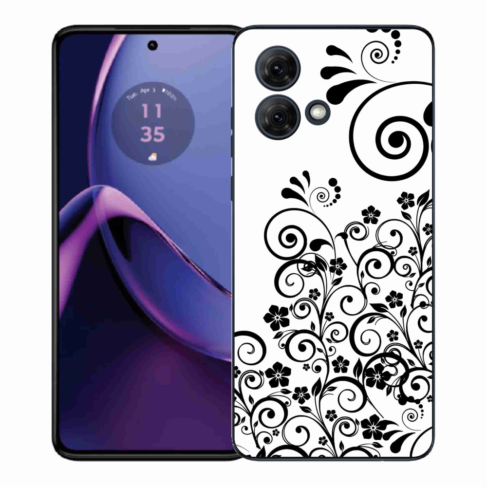 Gél védőhuzat mmCase Motorola Moto G84 5G - fekete és fehér virágmintás zselés tok