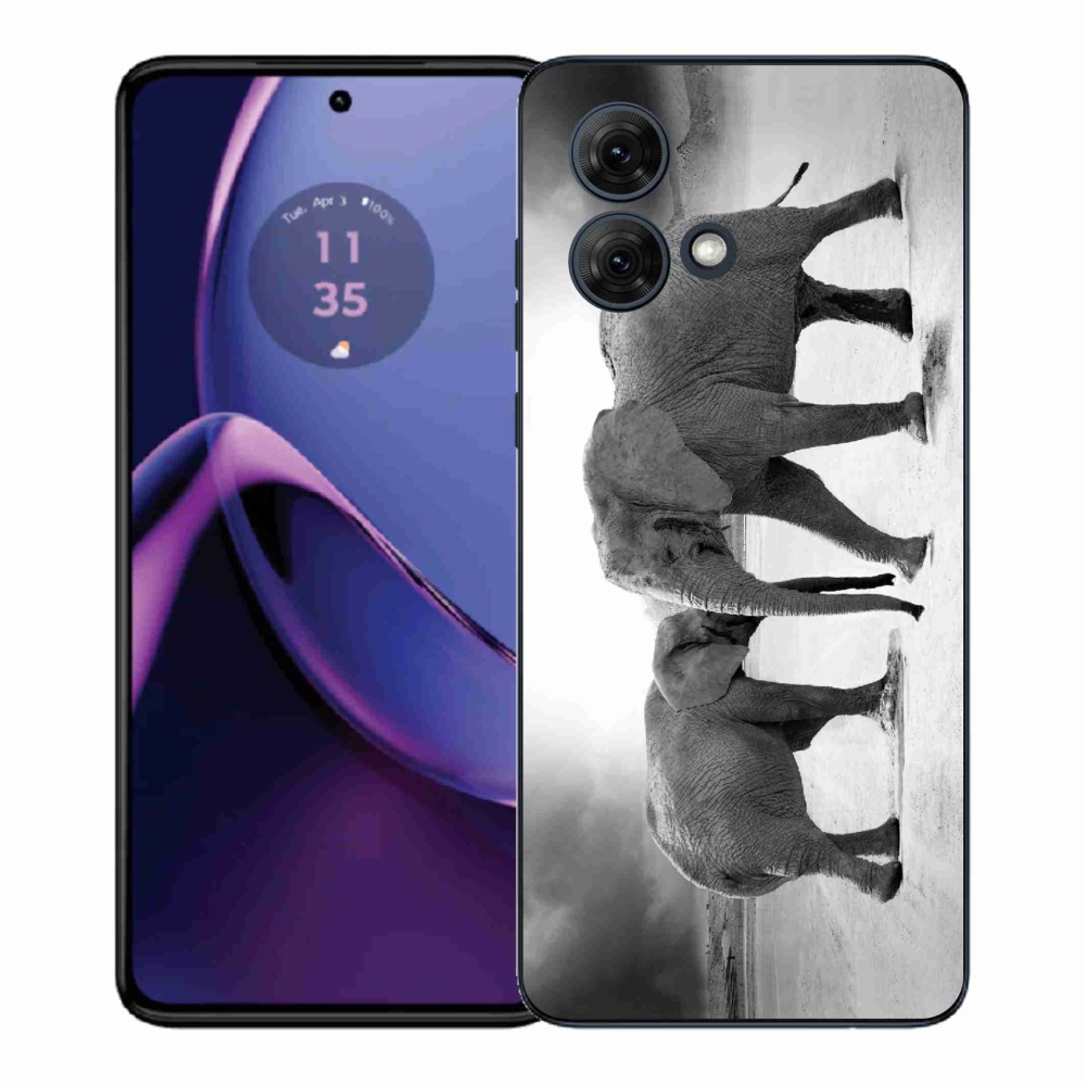Zselés borítás mmCase Motorola Moto G84 5G - fekete és fehér elefántokhoz