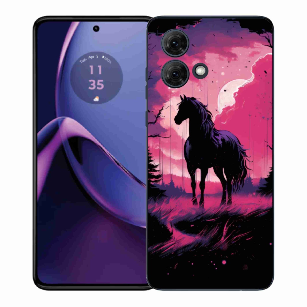Zselés borítás mmCase Motorola Moto G84 5G - fekete rajzfilm ló 1