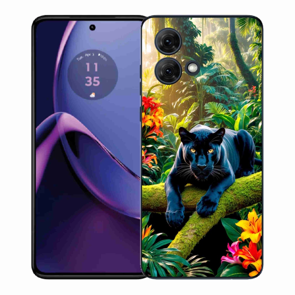 Zselés borítás mmCase a Motorola Moto G84 5G-hez - fekete párduc a dzsungelben