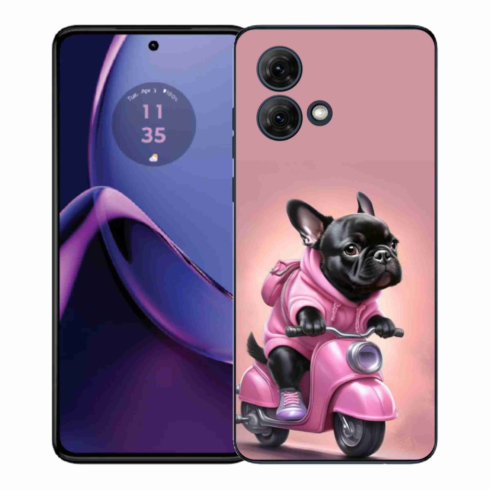 Gél borítás mmCase a Motorola Moto G84 5G-hez - Francia bulldog egy robogón