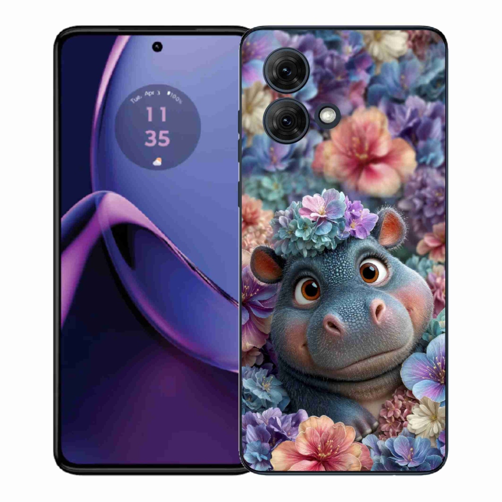 Zselés borítás mmCase a Motorola Moto G84 5G készülékhez - víziló virágokban