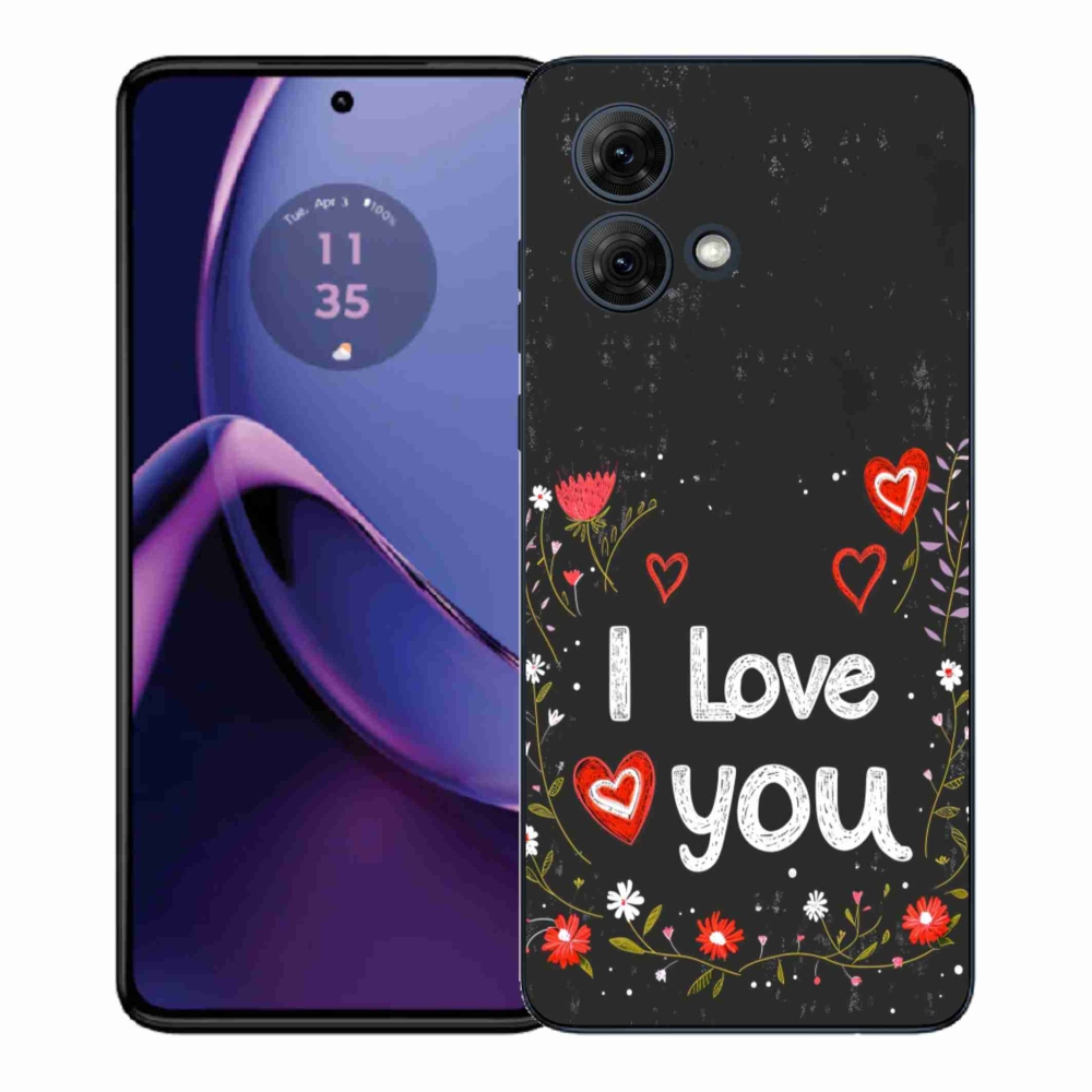 Gél borítás mmCase a Motorola Moto G84 5G - I love you fekete háttérrel