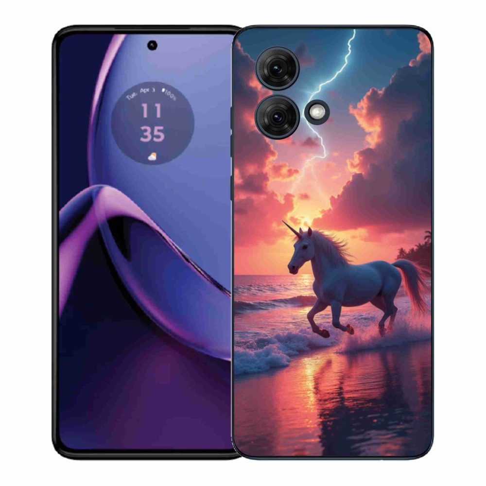 Zselés borítás mmCase a Motorola Moto G84 5G készülékhez - egyszarvú a tengerparton