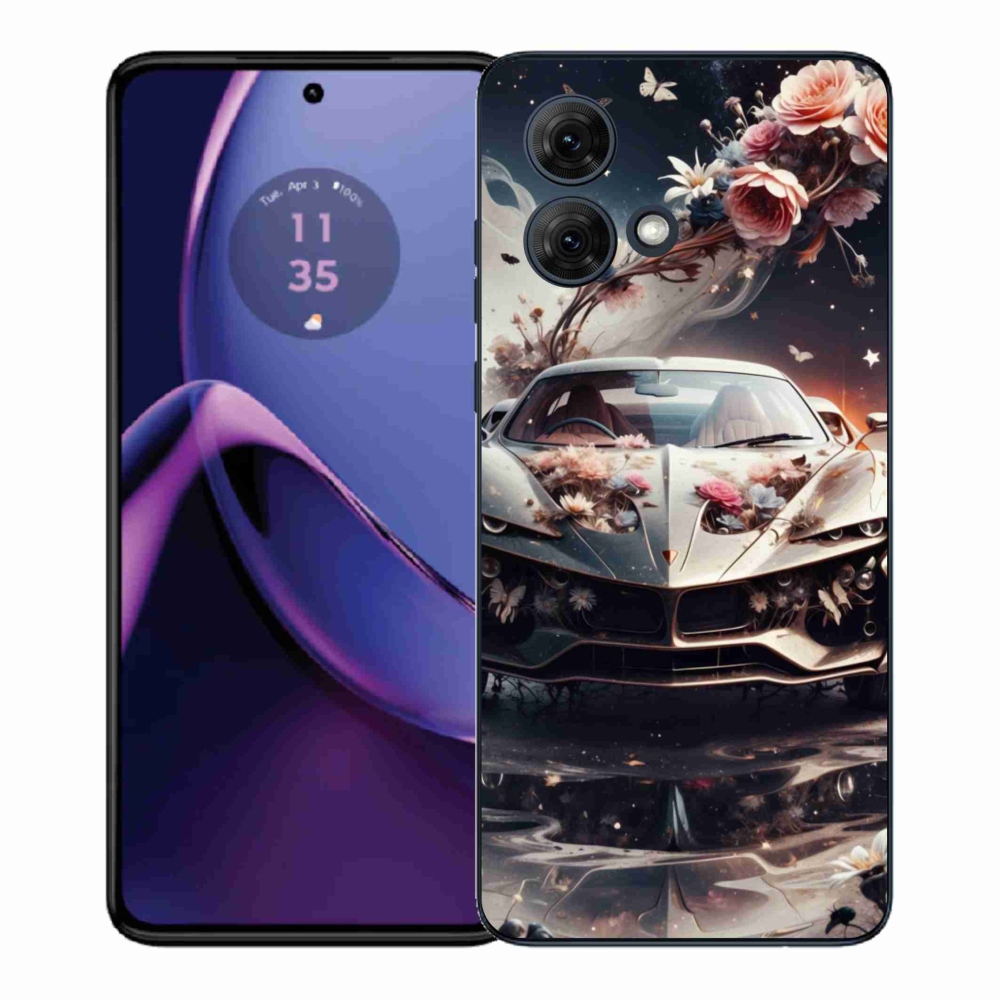 Gél borítás mmCase Motorola Moto G84 5G - virágos sportkocsihoz