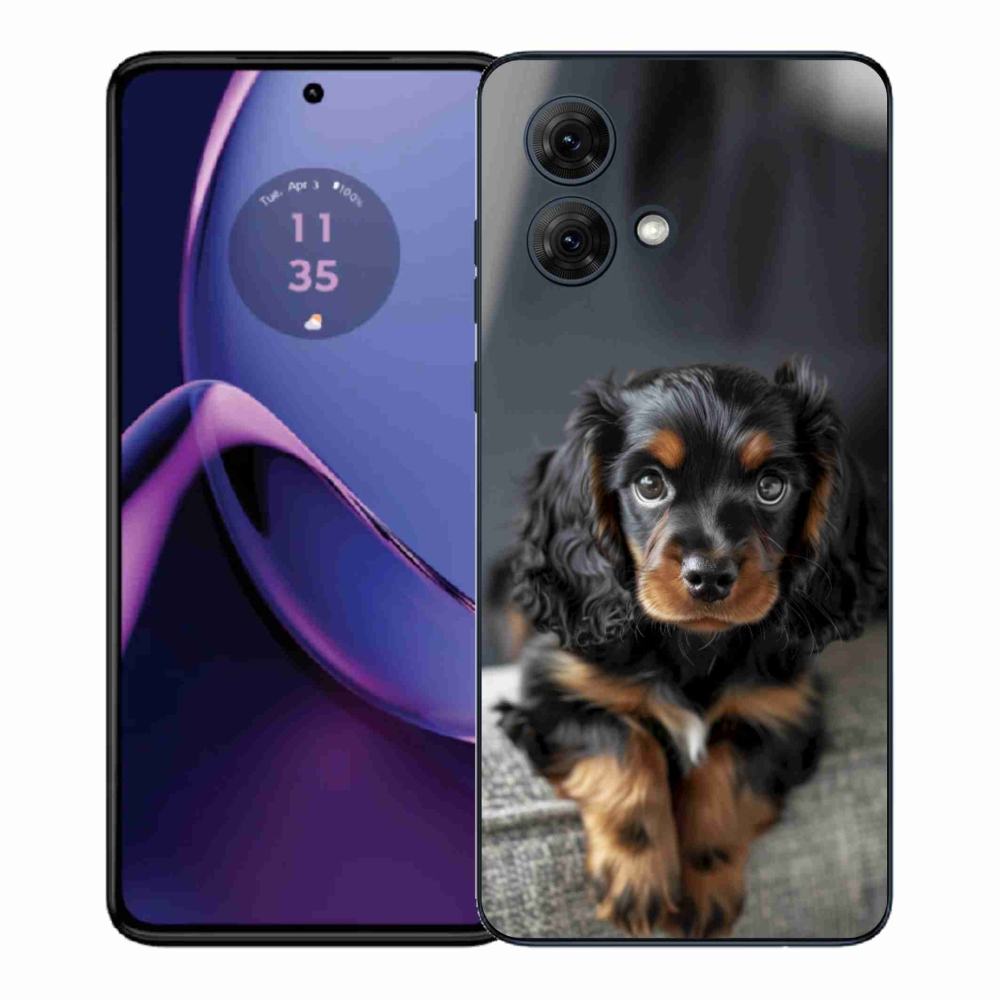 Gél borítás mmCase a Motorola Moto G84 5G-hez - aranyos hosszúszőrű tacskó