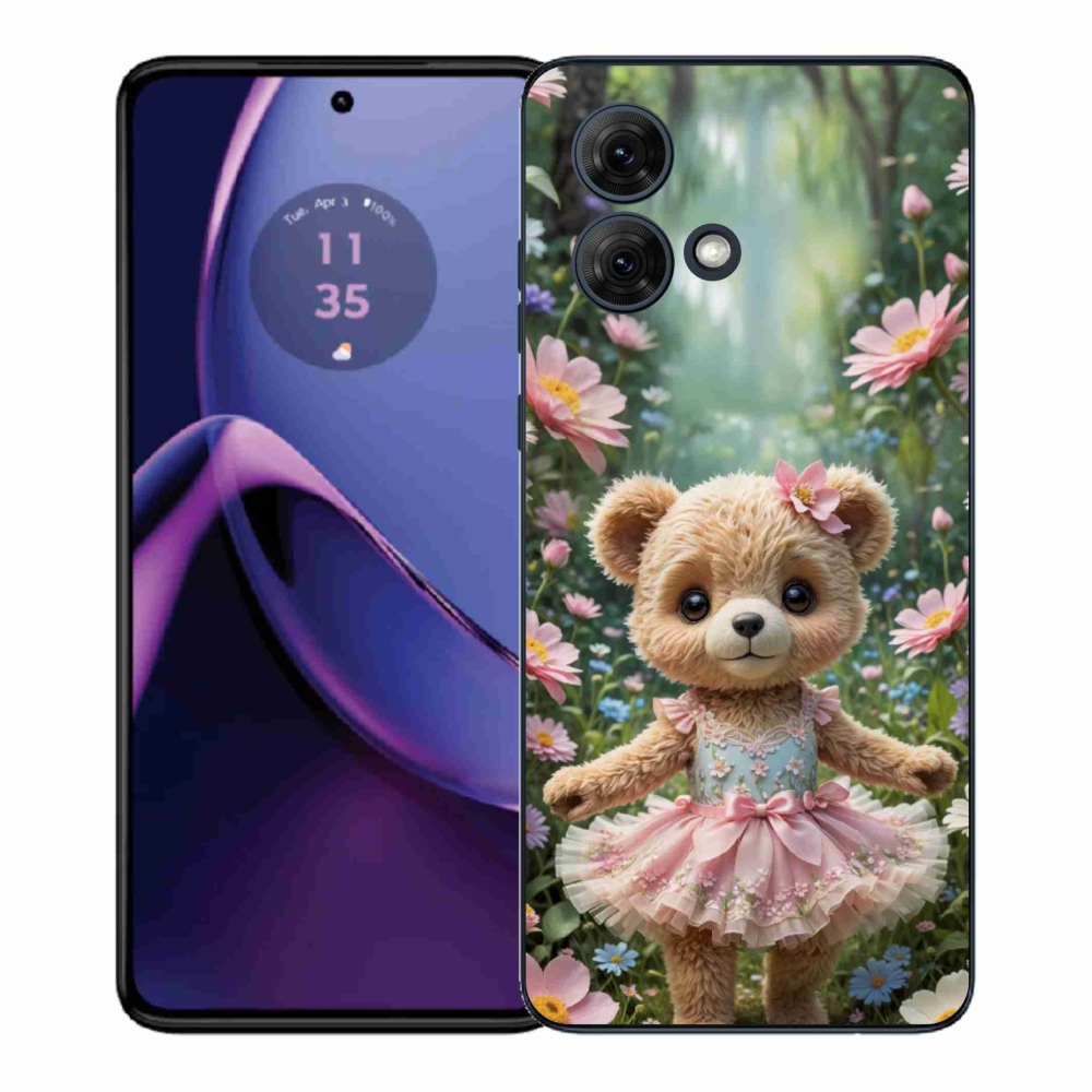 Gél borítás mmCase a Motorola Moto G84 5G-hez - aranyos virágos mackó