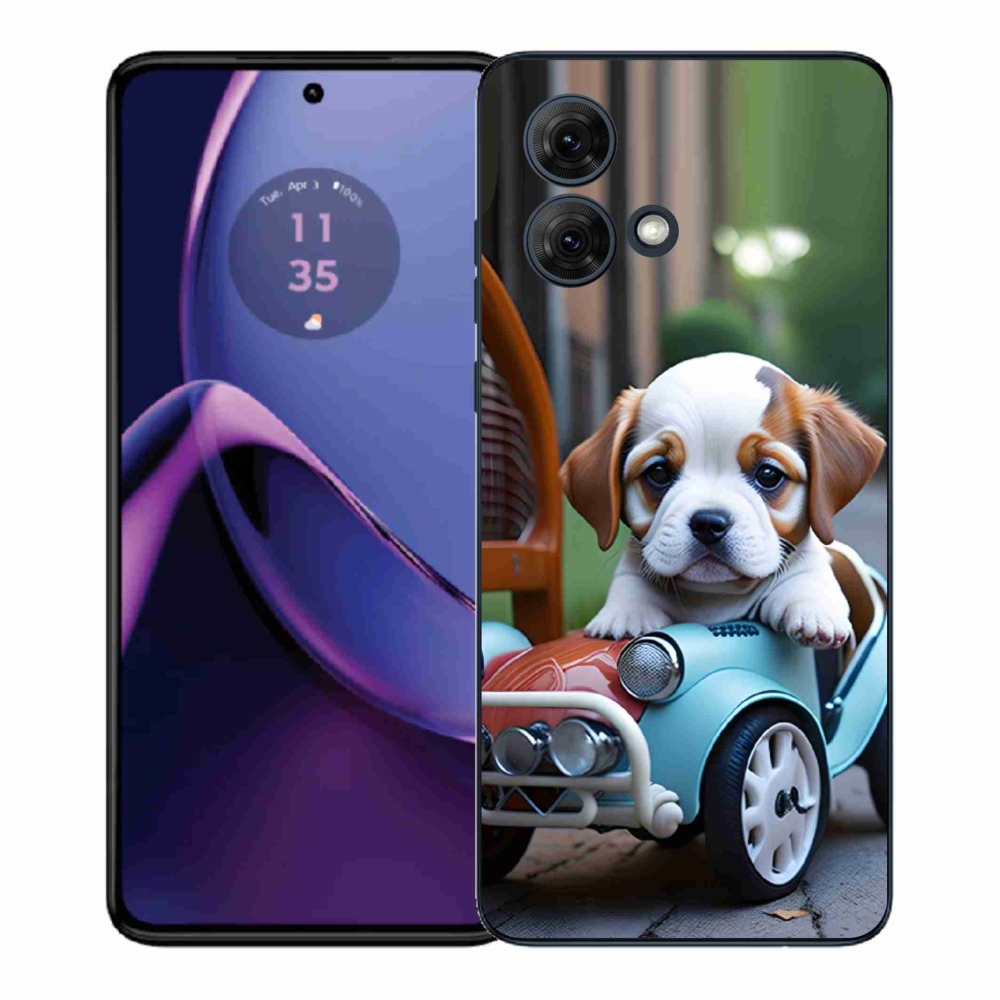 Gél borítás mmCase Motorola Moto G84 5G - kiskutya retro autóban