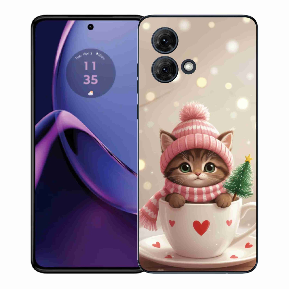 Gél borítás mmCase a Motorola Moto G84 5G-hez - Karácsonyi cica a csészében