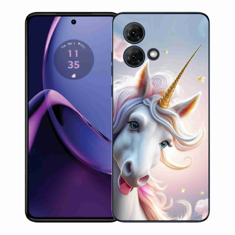 Zselés borítás mmCase Motorola Moto G84 5G - vidám egyszarvúhoz