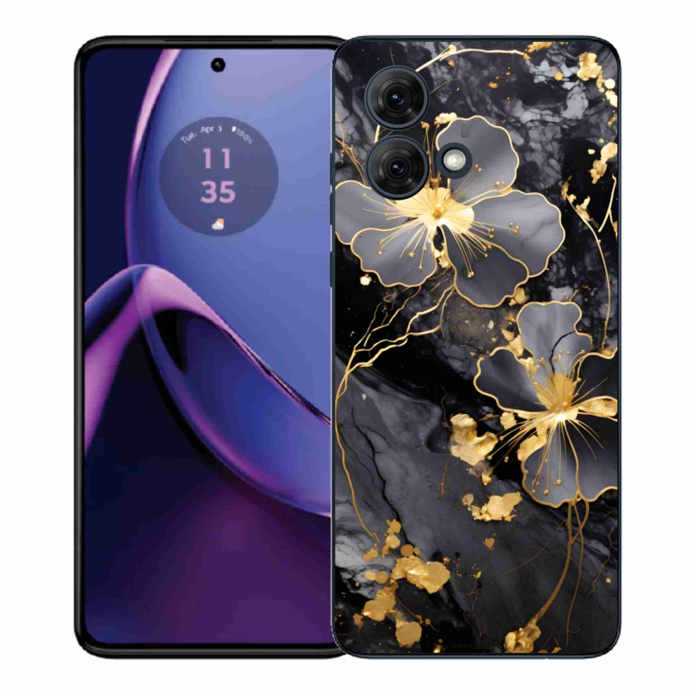 Zselés borítás mmCase Motorola Moto G84 5G - aranyszínű virágokhoz