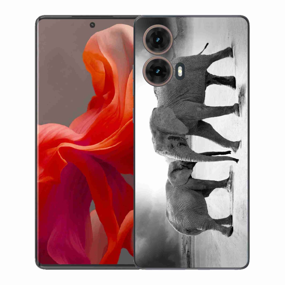 Zselés borítás mmCase Motorola Moto G85 5G - fekete és fehér elefántokhoz