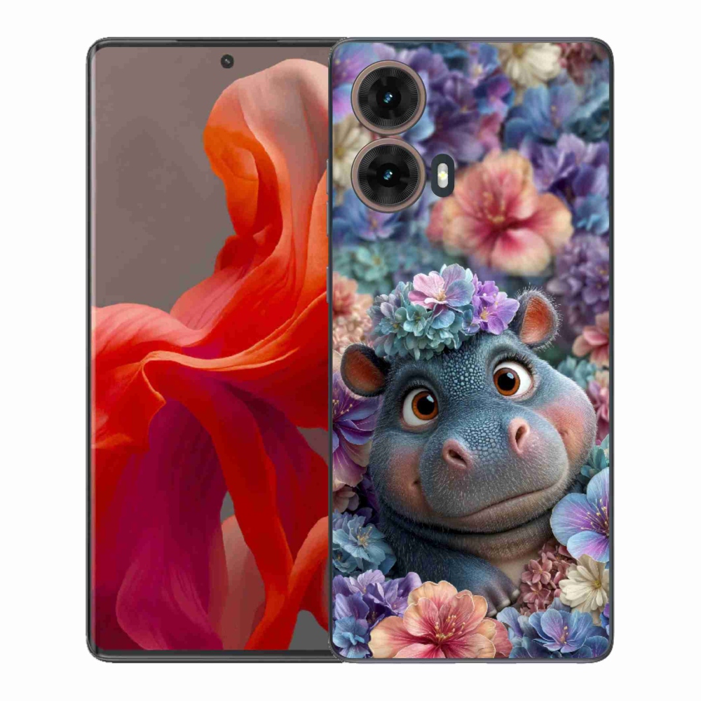 Zselés borítás mmCase a Motorola Moto G85 5G készülékhez - víziló virágokban