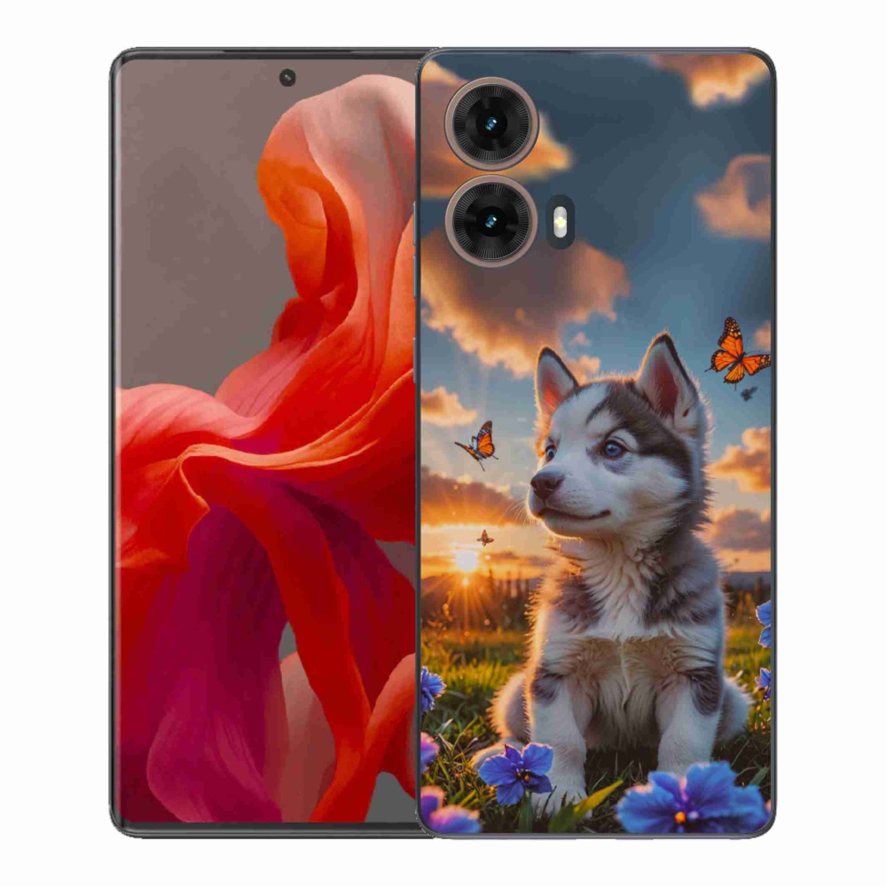 Zselés borítás mmCase a Motorola Moto G85 5G-hez - husky a naplementében