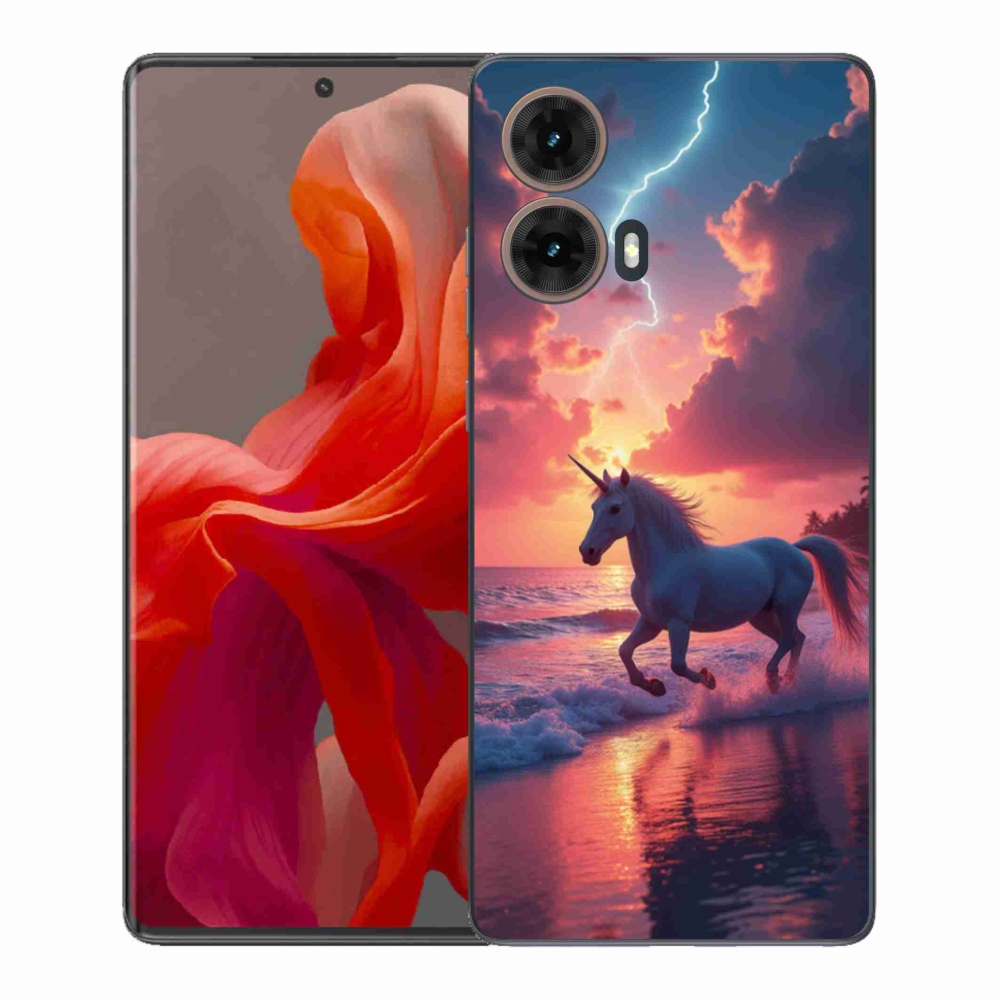 Zselés borítás mmCase a Motorola Moto G85 5G készülékhez - egyszarvú a tengerparton