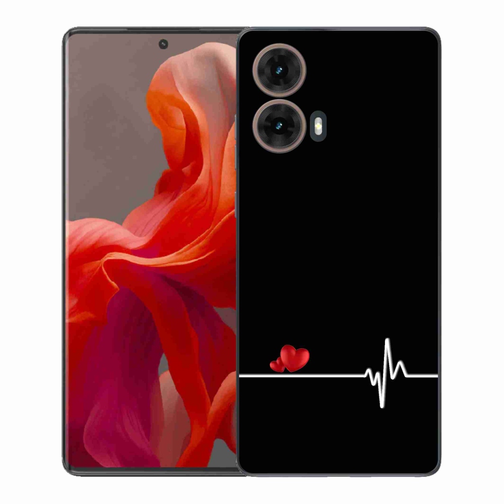 Gél borítás mmCase a Motorola Moto G85 5G készülékhez - szív és szívverés fekete háttérrel