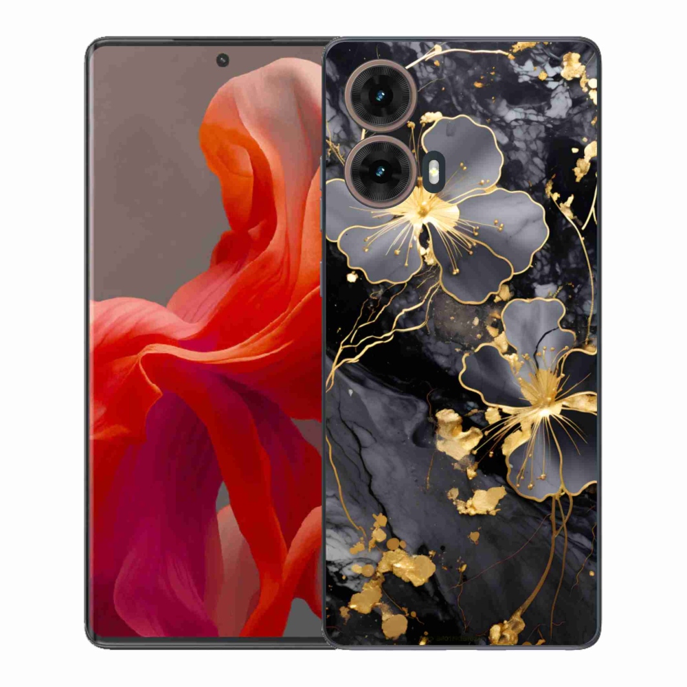Zselés borítás mmCase Motorola Moto G85 5G - aranyszínű virágokkal