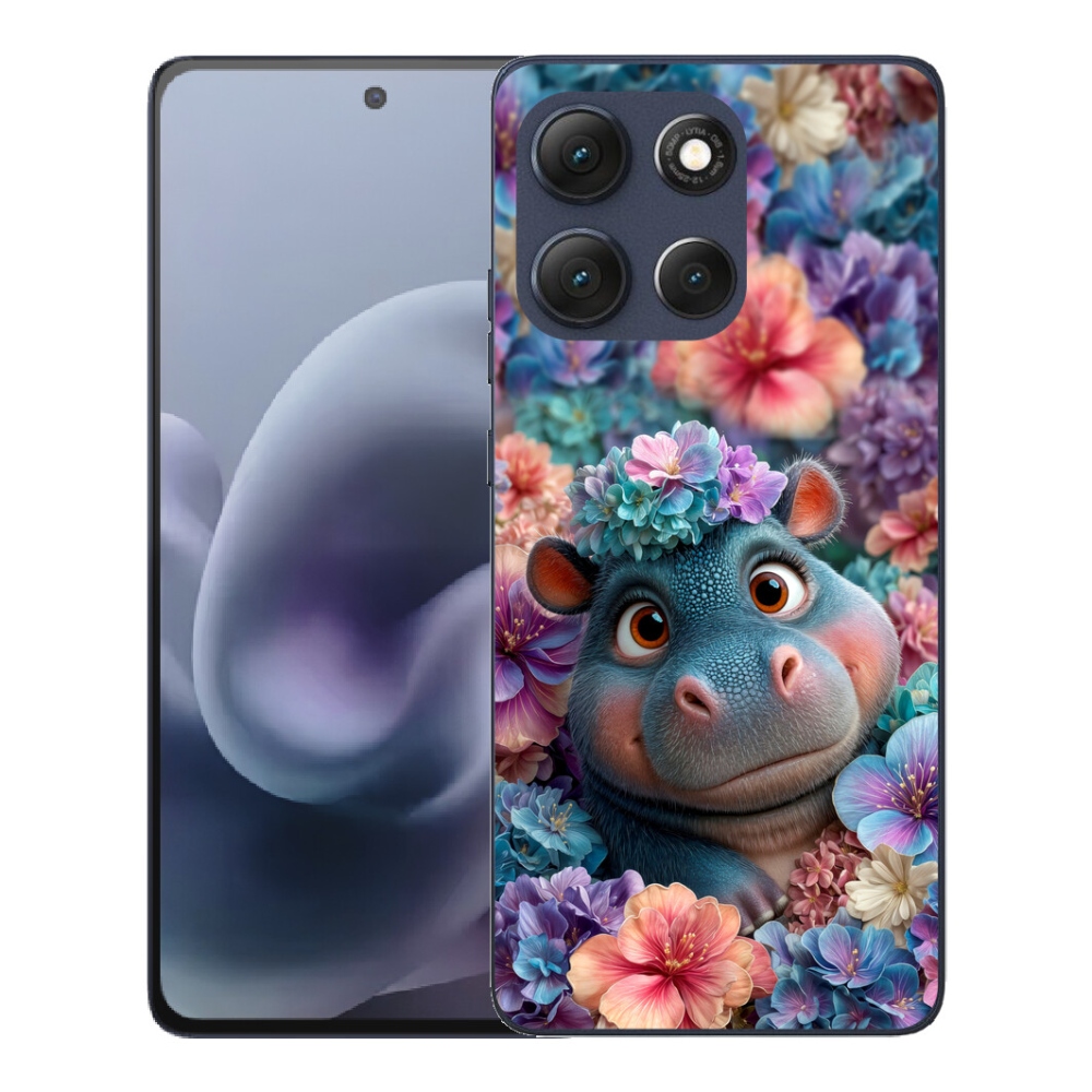 mmCase géltok a Motorola Moto G86 5G-hez – virágokkal díszített kis víziló