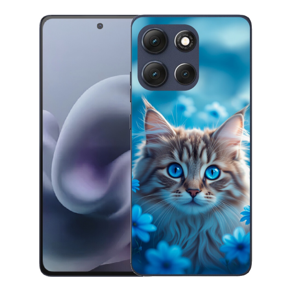 mmCase gél tok a Motorola Moto G86 5G-hez – kiscica kék virágokkal