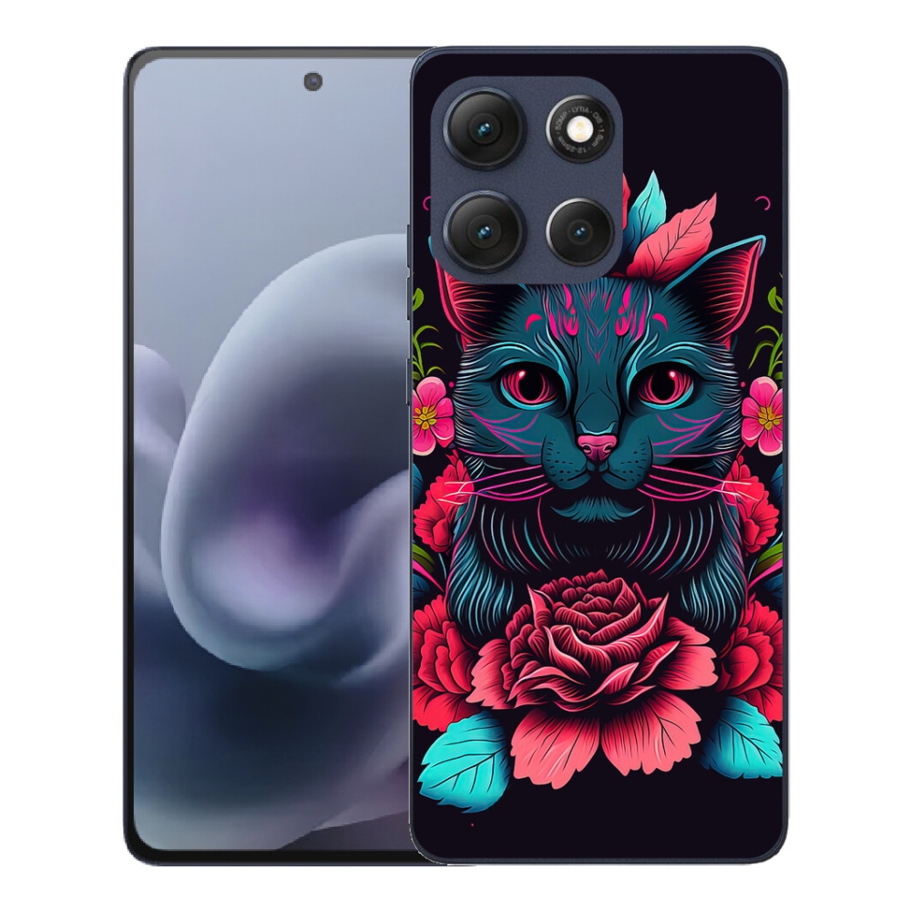 mmCase gél tok a Motorola Moto G86 5G-hez – virágok és macska