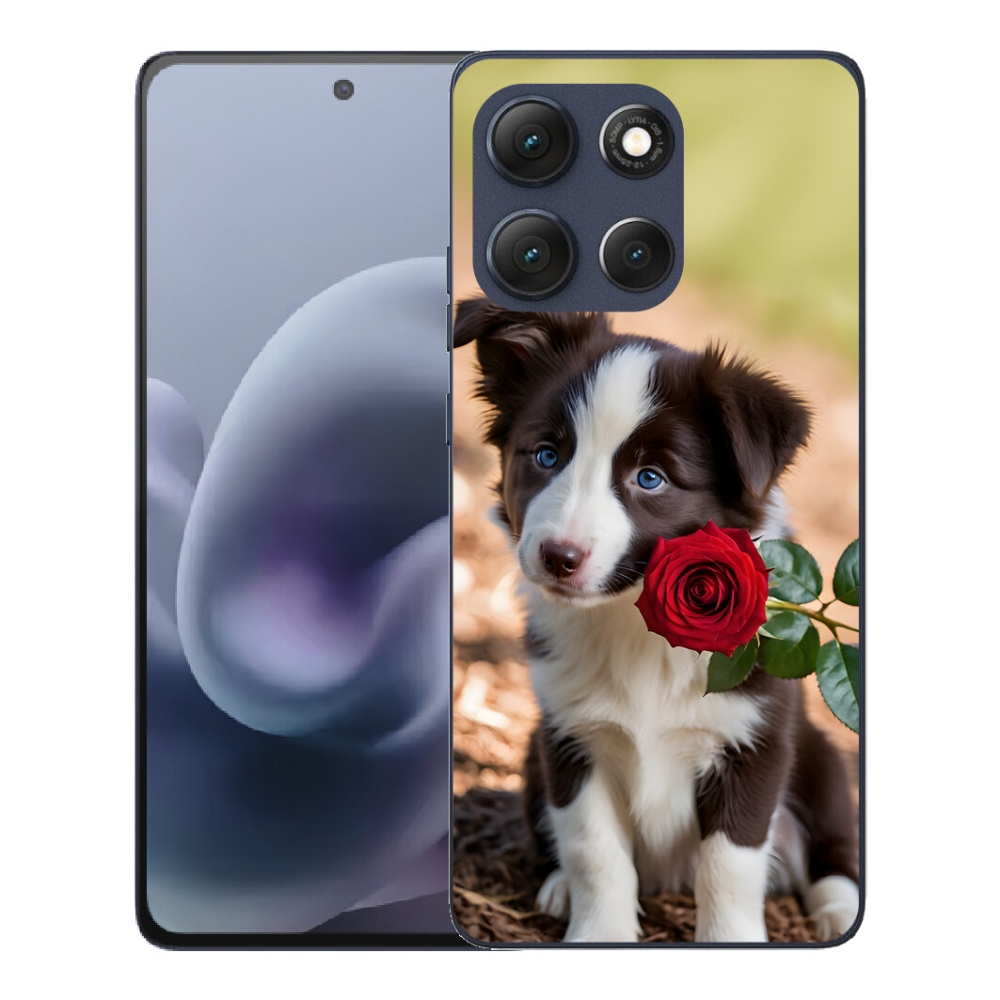 mmCase gél tok a Motorola Moto G86 5G-hez – aranyos border collie rózsával