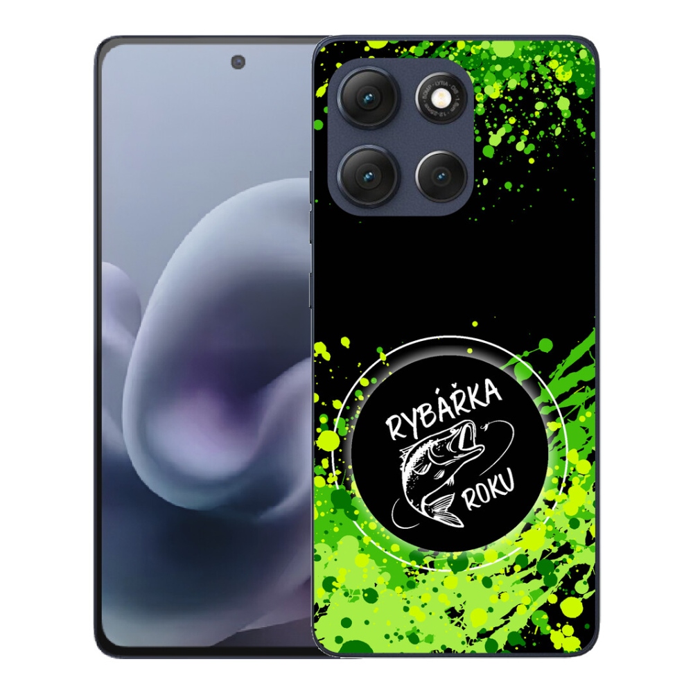 mmCase gél tok a Motorola Moto G86 5G-hez – „Az év horgásznője” fekete háttérrel