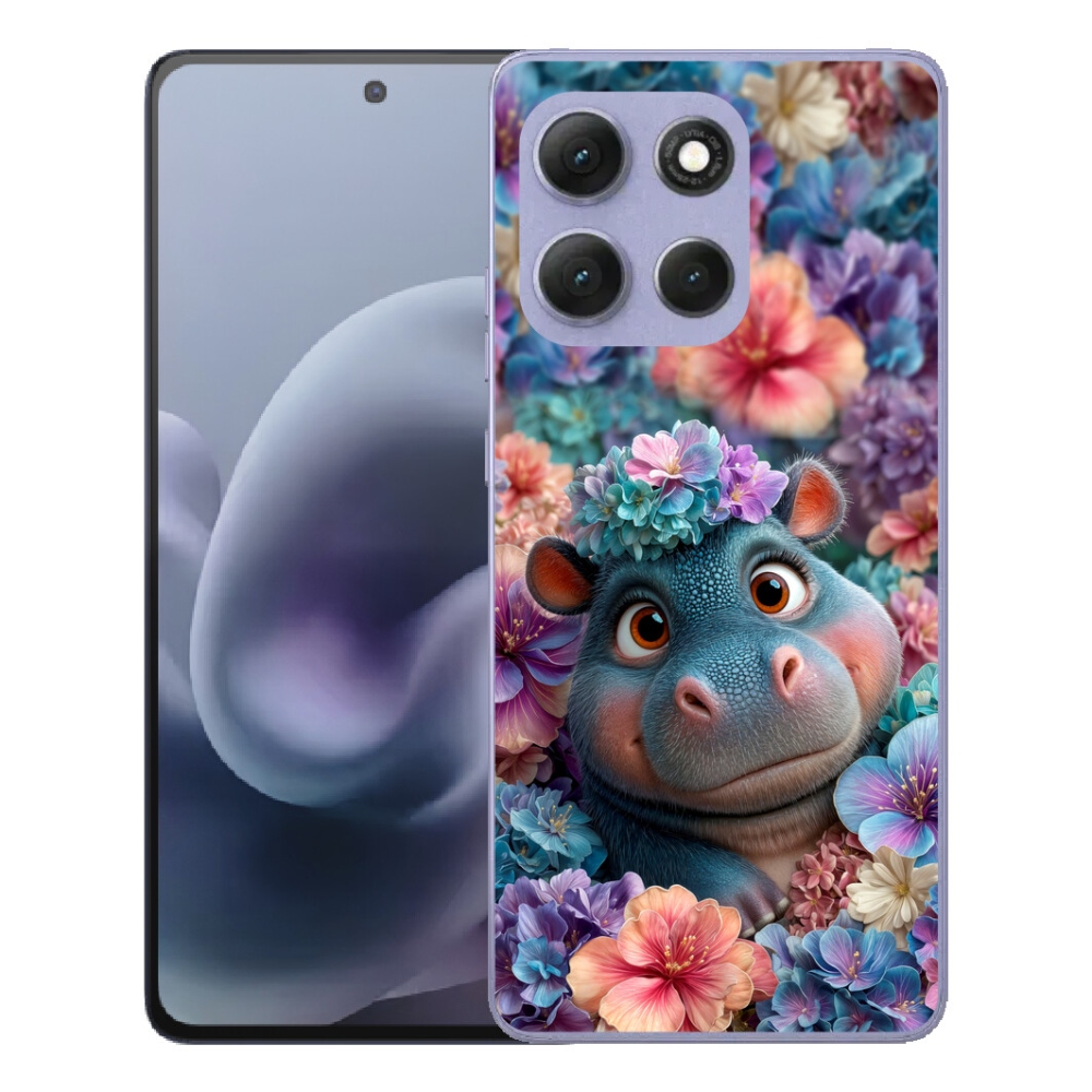 mmCase géltok a Motorola Moto G86 Power 5G-hez – virágokkal díszített kis víziló