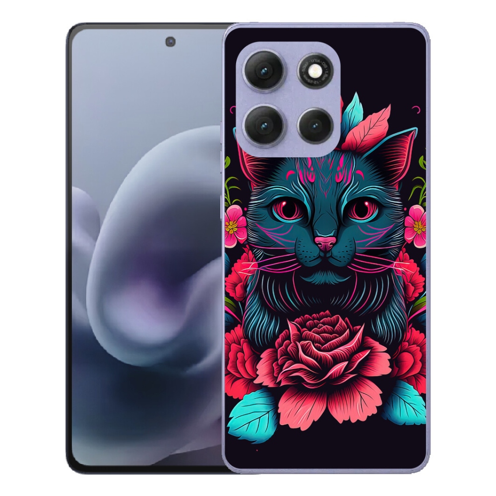mmCase gél tok a Motorola Moto G86 Power 5G-hez – virágok és macska