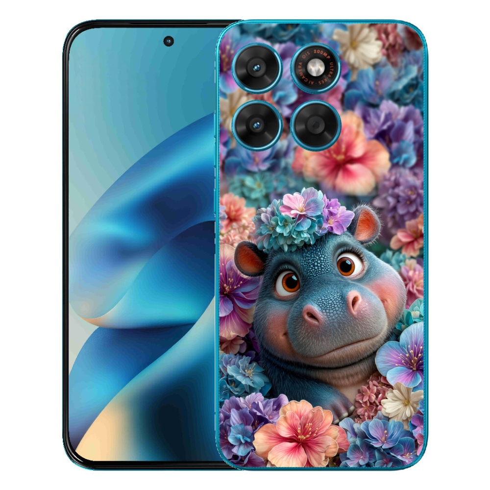 mmCase gélhuzat a Motorola Moto G87/G77/G67-hez – virágok között úszó kis víziló