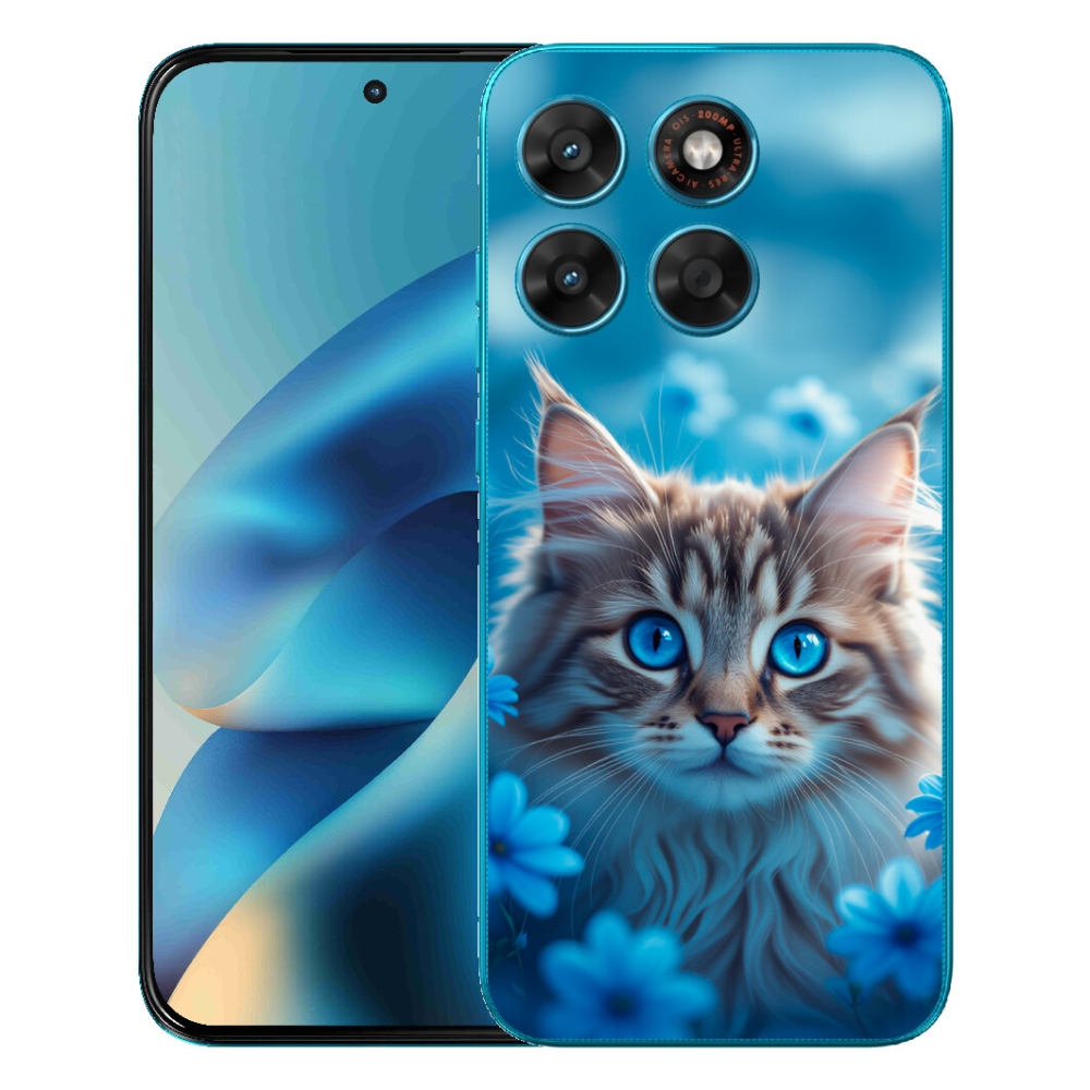mmCase gél tok a Motorola Moto G87/G77/G67-hez – kiscica kék virágokkal