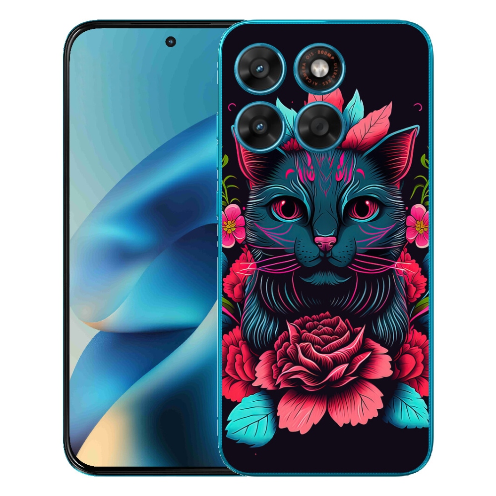 mmCase gél tok a Motorola Moto G87/G77/G67-hez – virágok és macska