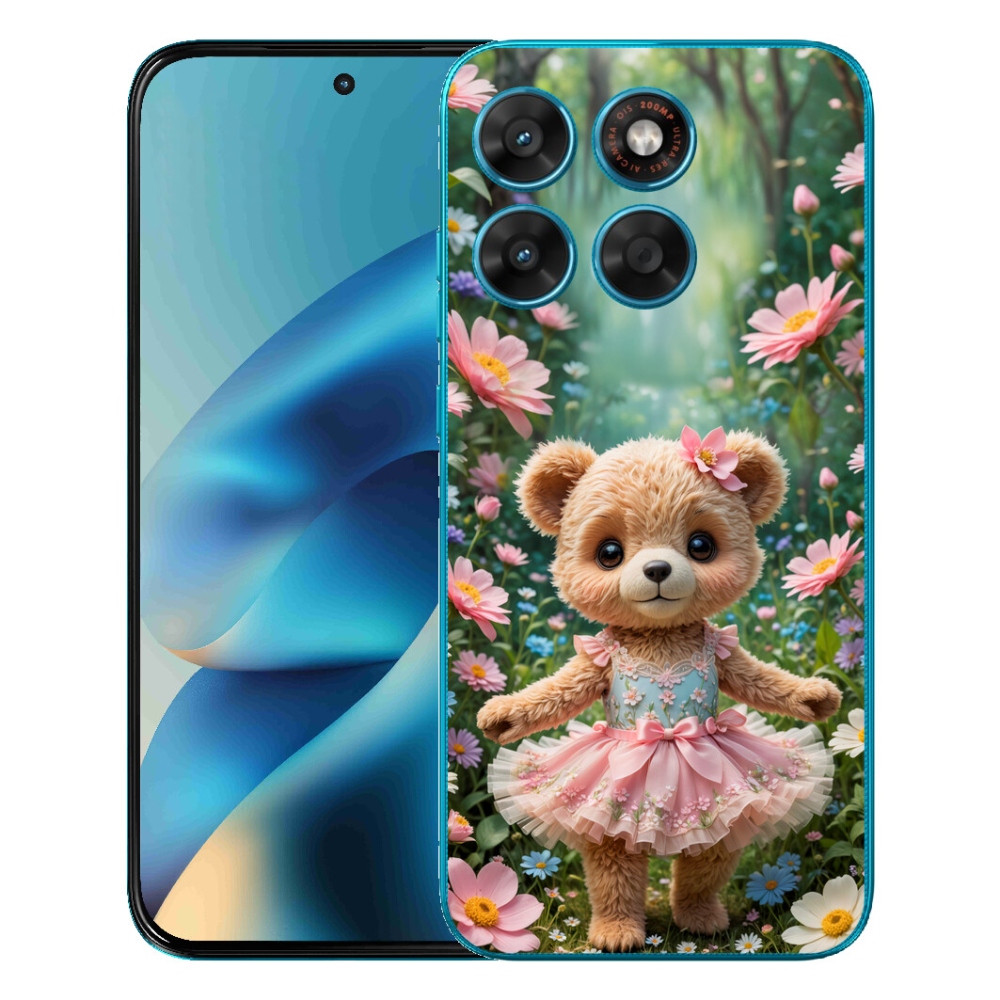 mmCase gél tok a Motorola Moto G87/G77/G67-hez – aranyos mackó virágok között
