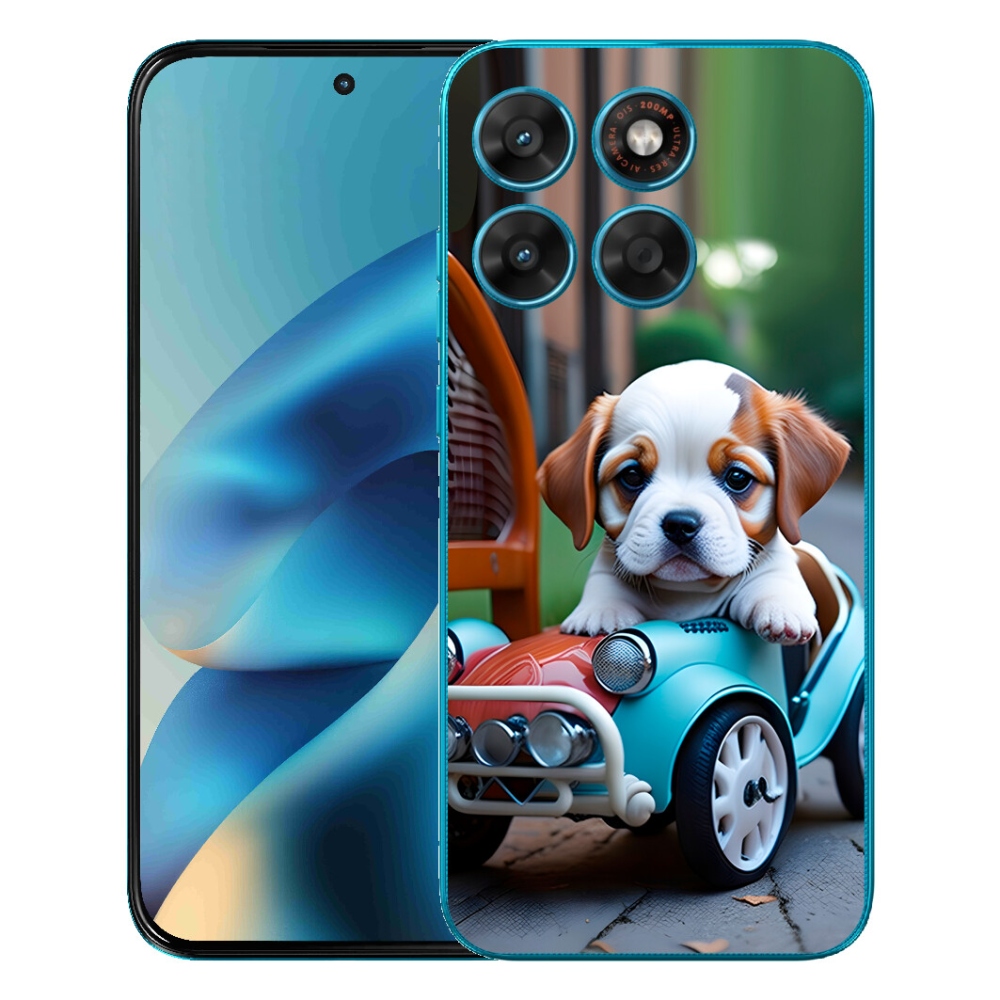 mmCase géltok a Motorola Moto G87/G77/G67 készülékekhez – kiskutya retro autóban