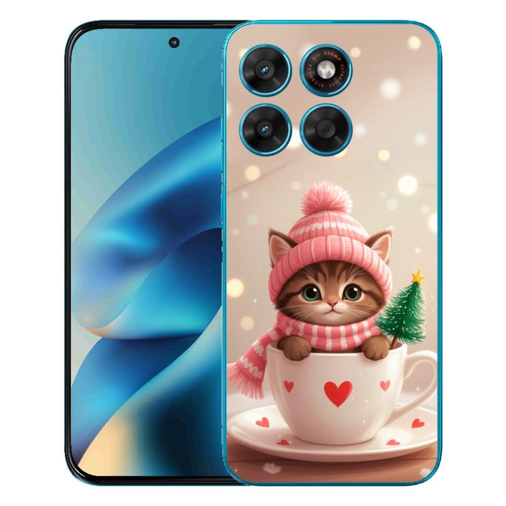 mmCase gél tok a Motorola Moto G87/G77/G67 készülékekhez – karácsonyi cica csészében