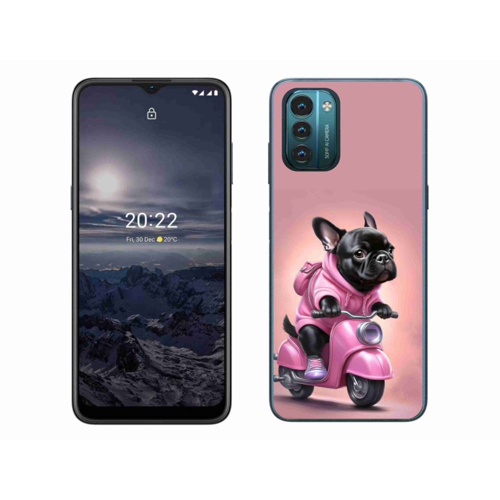 Zselés borítás mmCase a Nokia G11/G21 készülékhez - Francia bulldog egy robogón