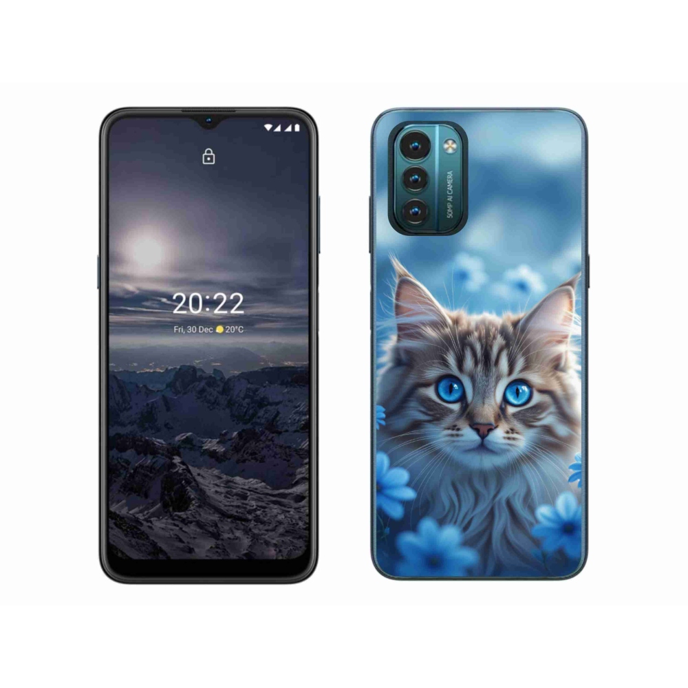 mmCase gél tok a Nokia G11/G21-hez – kiscica kék virágokkal