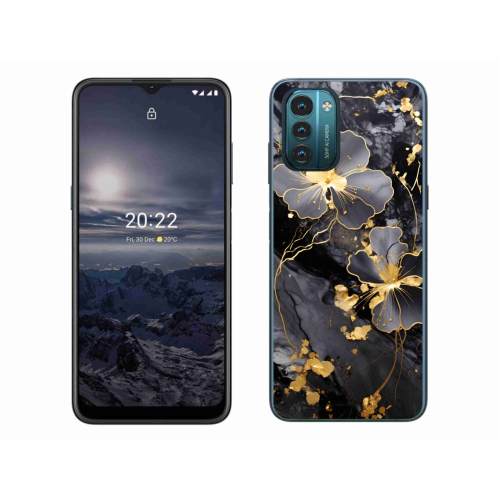 Zselés borítás mmCase a Nokia G11/G21 készülékhez - aranyszínű virágok