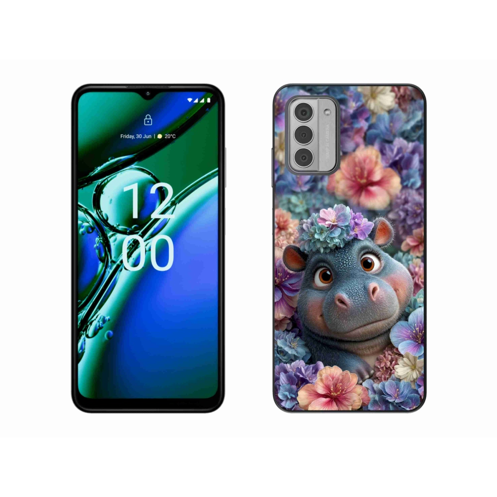 mmCase gélhuzat a Nokia G42-hez – virágokkal díszített víziló